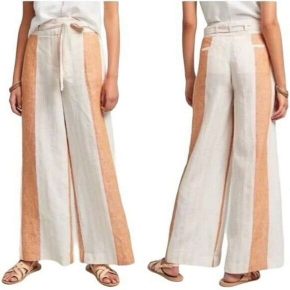 ett: twa Anthropologie Striped Linen Wide Leg Pants Size 4 - Picture 3 of 7